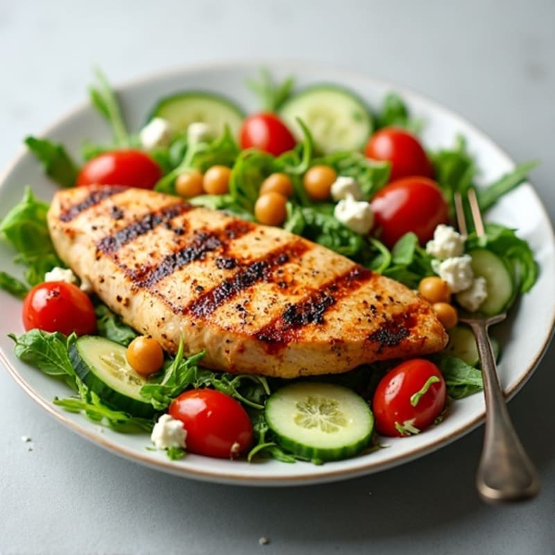 Grilled Chicken Breast Salad with Crunchy Chickpeas