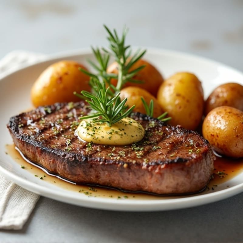 Herb-Garlic Butter Seared Steak with Roasted Baby Potatoes