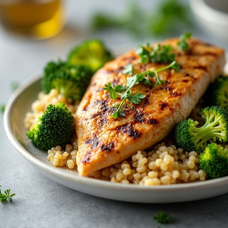 Grilled Chicken Breast with Quinoa and Roasted Broccoli