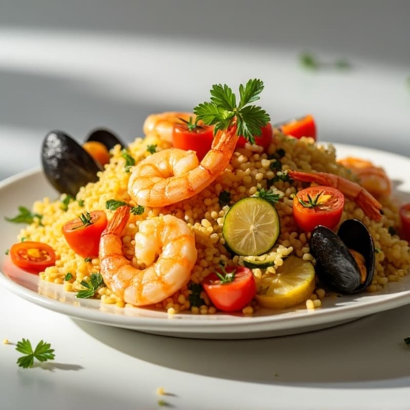 Seafood and Saffron Rice with Fresh Vegetables