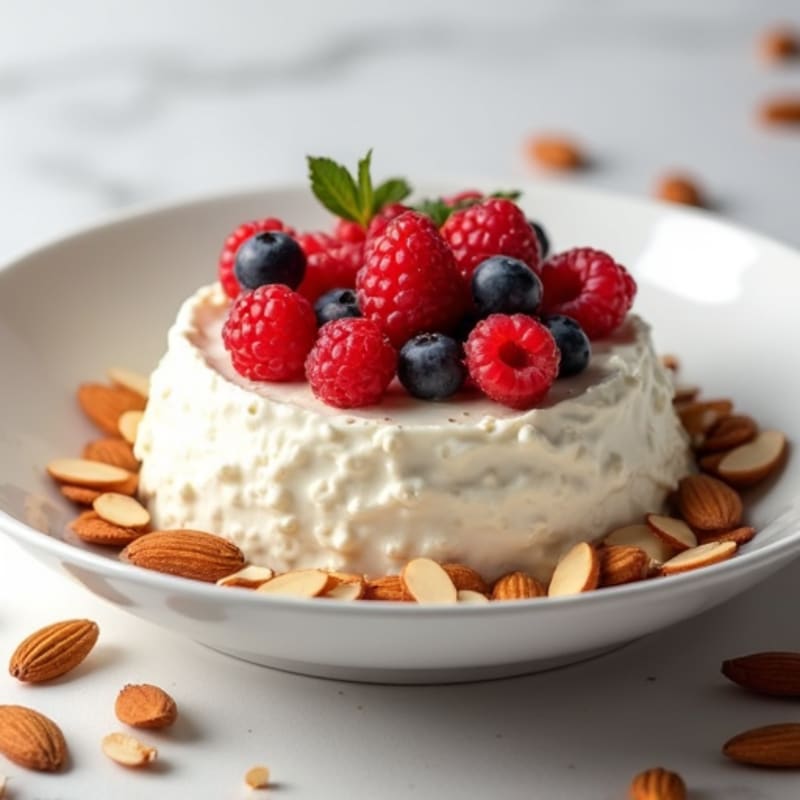 Cottage Cheese with Sliced Almonds and Berries