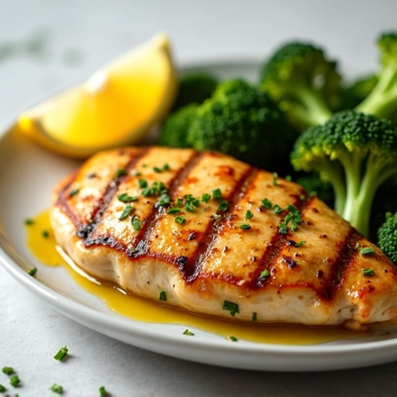 Grilled Chicken Breast with Roasted Broccoli and Lemon