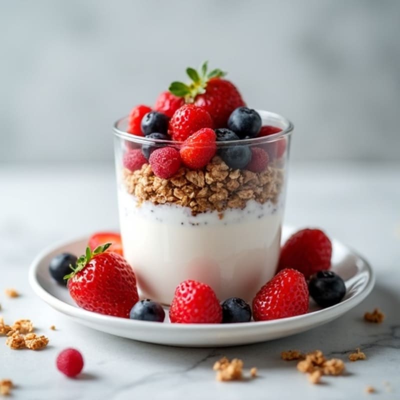 Creamy High-Protein Yogurt Parfait with Fresh Berries and Crunchy Granola