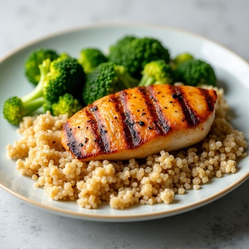 Grilled Chicken Breast with Quinoa and Steamed Broccoli