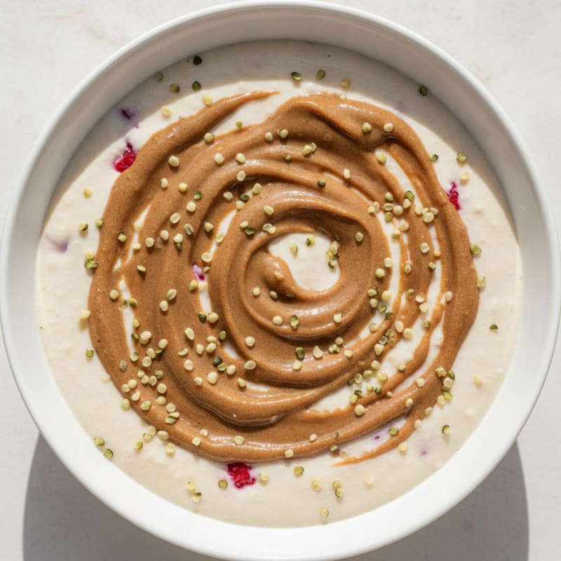 Silky Tofu Protein Smoothie Bowl with Almond Butter and Hemp Seeds