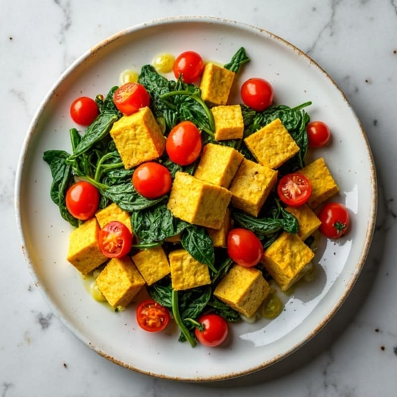 Creamy Tofu Scramble with Fresh Spinach and Tomatoes