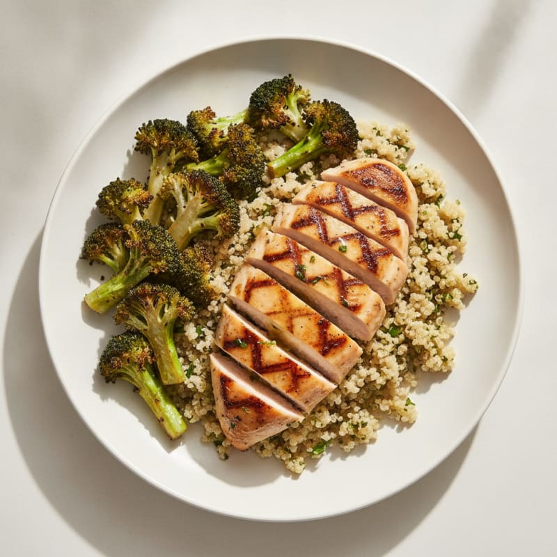 Grilled Chicken Breast with Quinoa and Roasted Broccoli