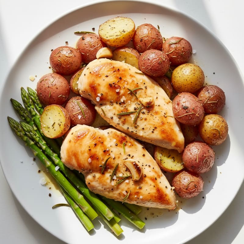 Roasted Baby Red Potatoes with Garlic and Herb Chicken