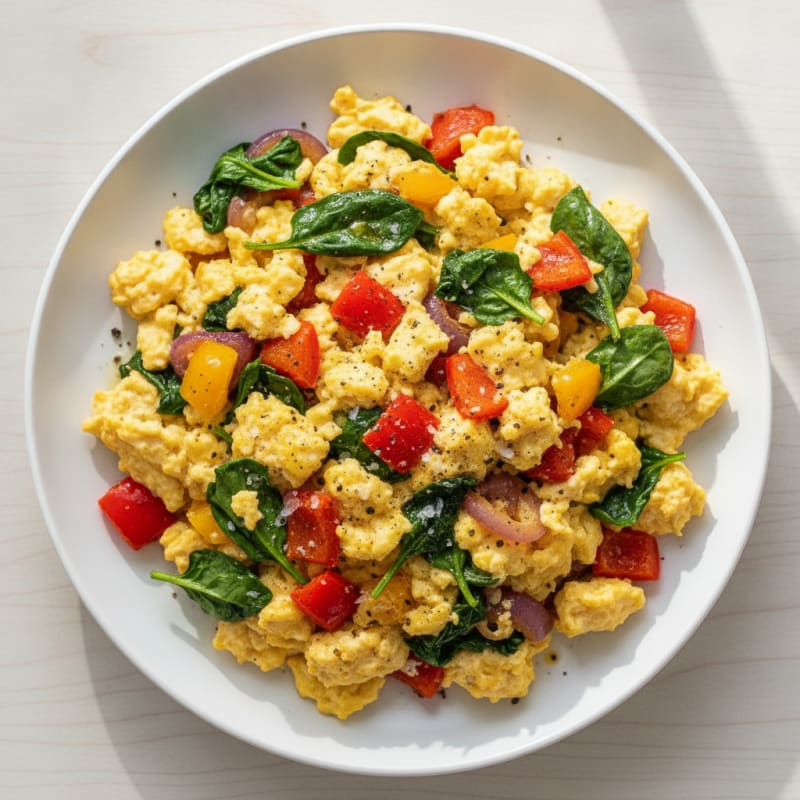 Hearty Scrambled Eggs with Roasted Vegetables