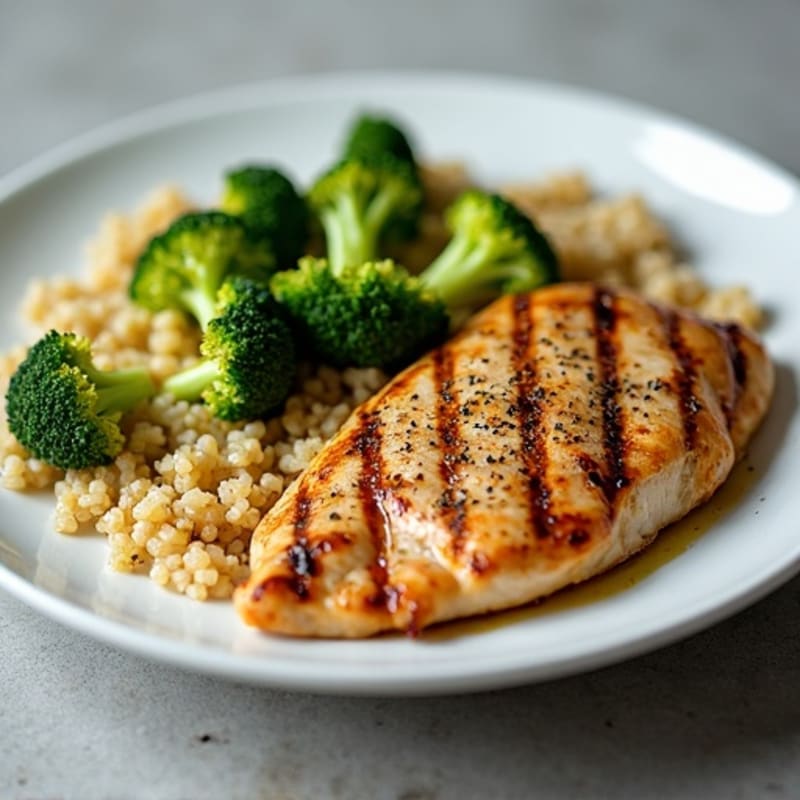 Grilled Chicken Breast with Roasted Broccoli and Quinoa