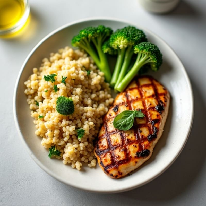 Grilled Chicken Breast with Quinoa and Steamed Broccoli