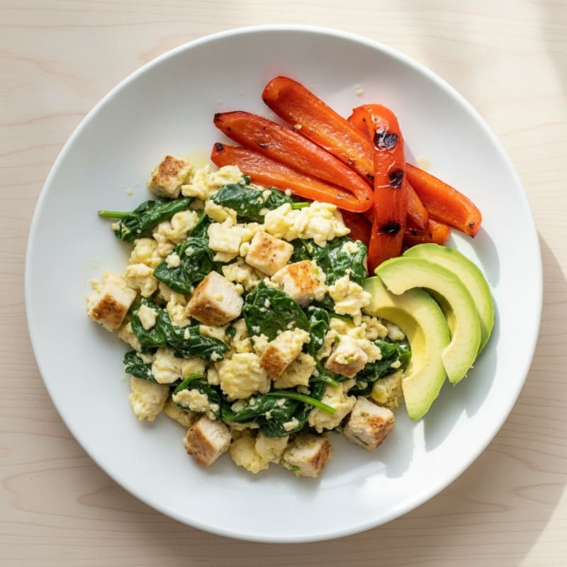 Egg White and Chicken Scramble with Fresh Spinach
