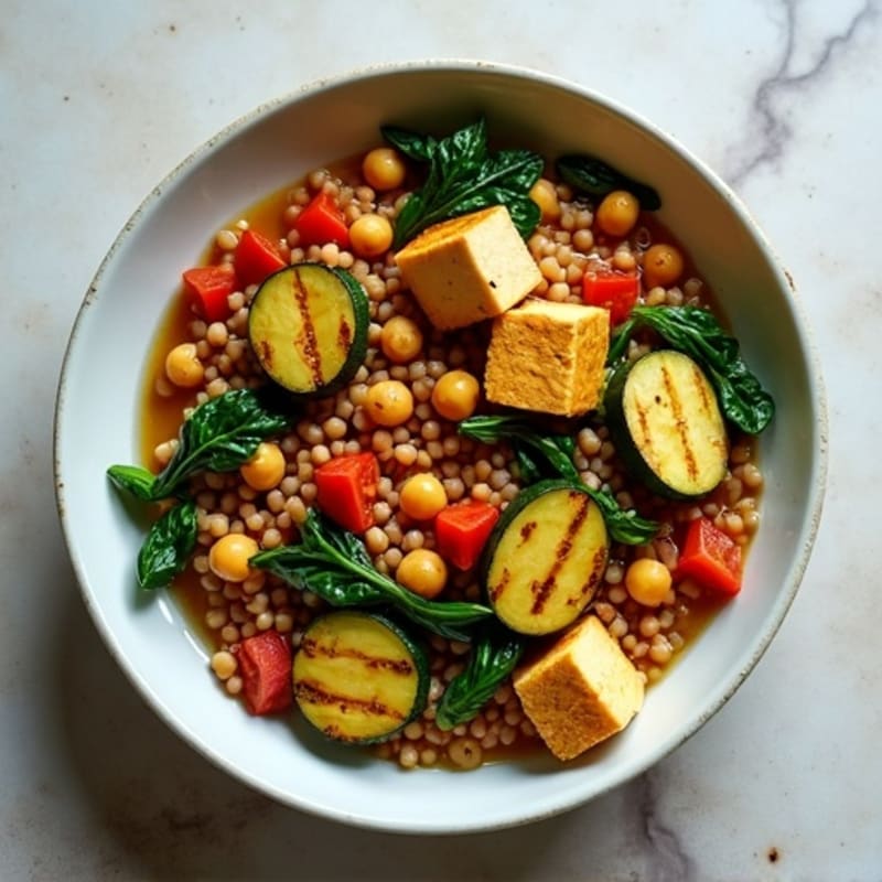Lentil and Chickpea Stew with Spinach and Grilled Zucchini