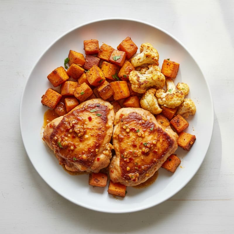 Chili-Garlic Chicken Thighs with Roasted Vegetables