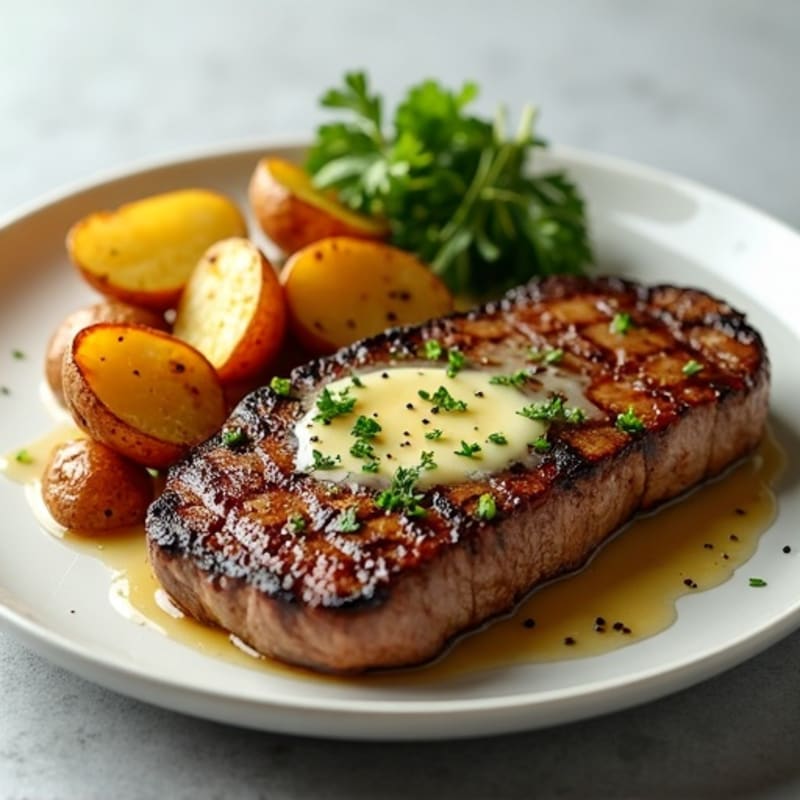 Herb-Garlic Butter Seared Steak with Roasted Baby Potatoes