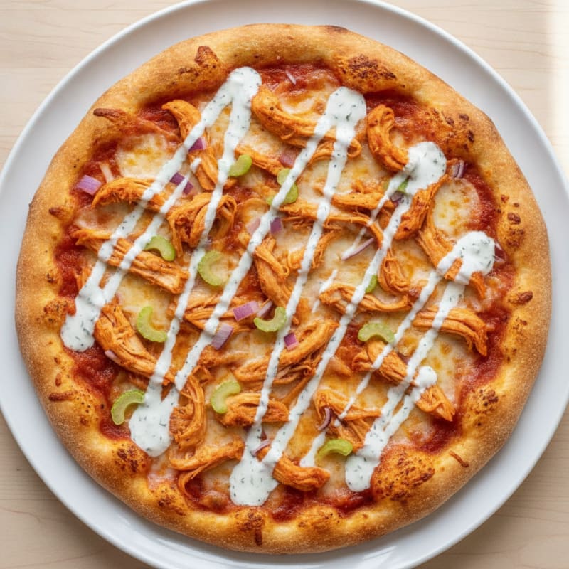 Buffalo Chicken Pizza with Ranch Drizzle