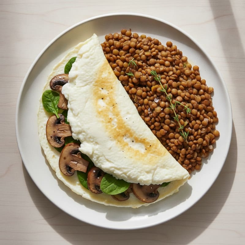 Mushroom and Egg White Omelette with Savory Lentils