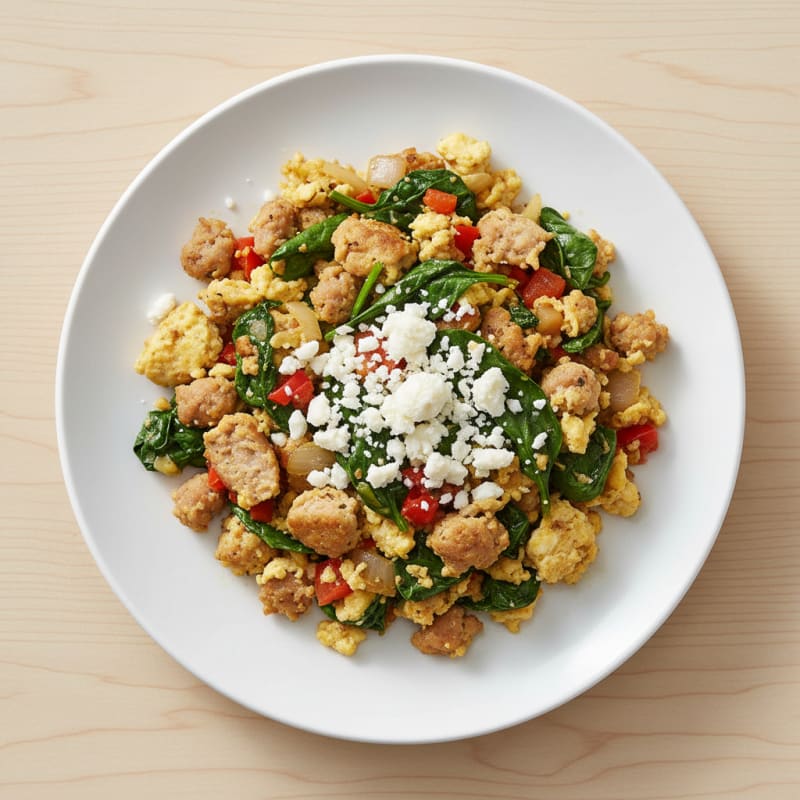 Egg White and Turkey Sausage Scramble with Spinach