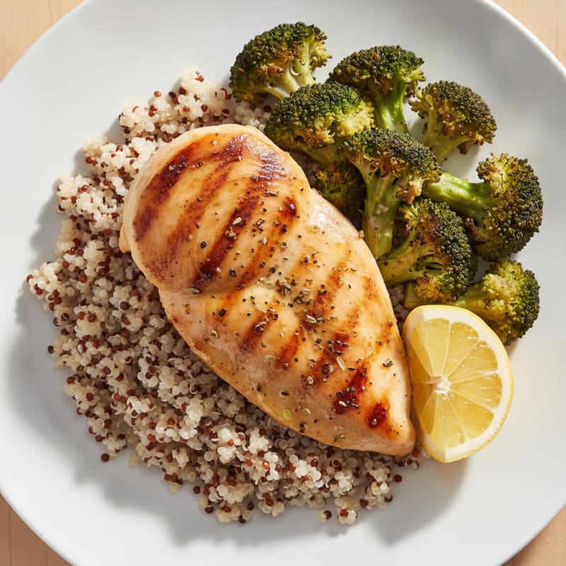Lemon Herb Grilled Chicken Breast with Roasted Broccoli and Quinoa