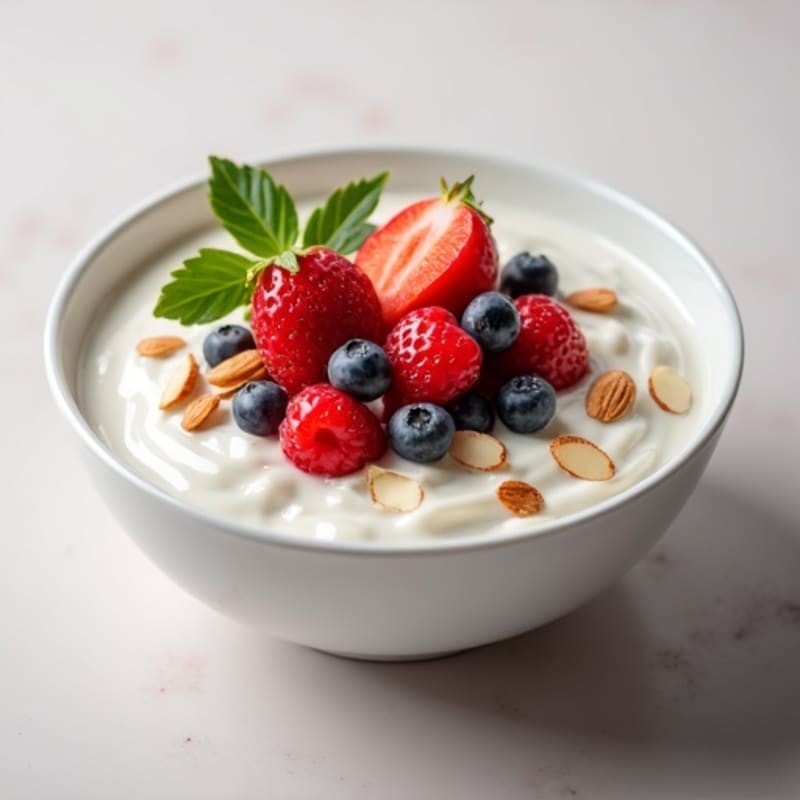 Creamy Greek Yogurt with Fresh Berries and Crunchy Almonds