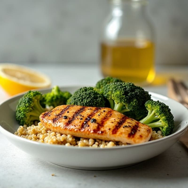 Grilled Chicken Breast with Quinoa and Roasted Broccoli