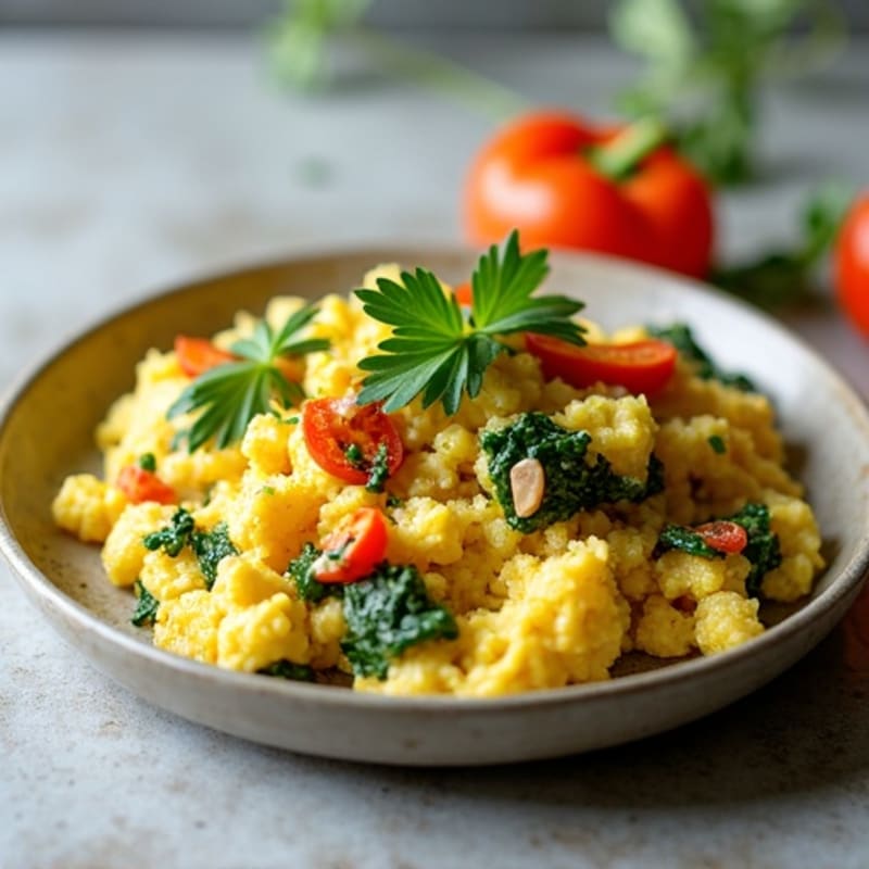 Fluffy Herb Veggie Egg Scramble