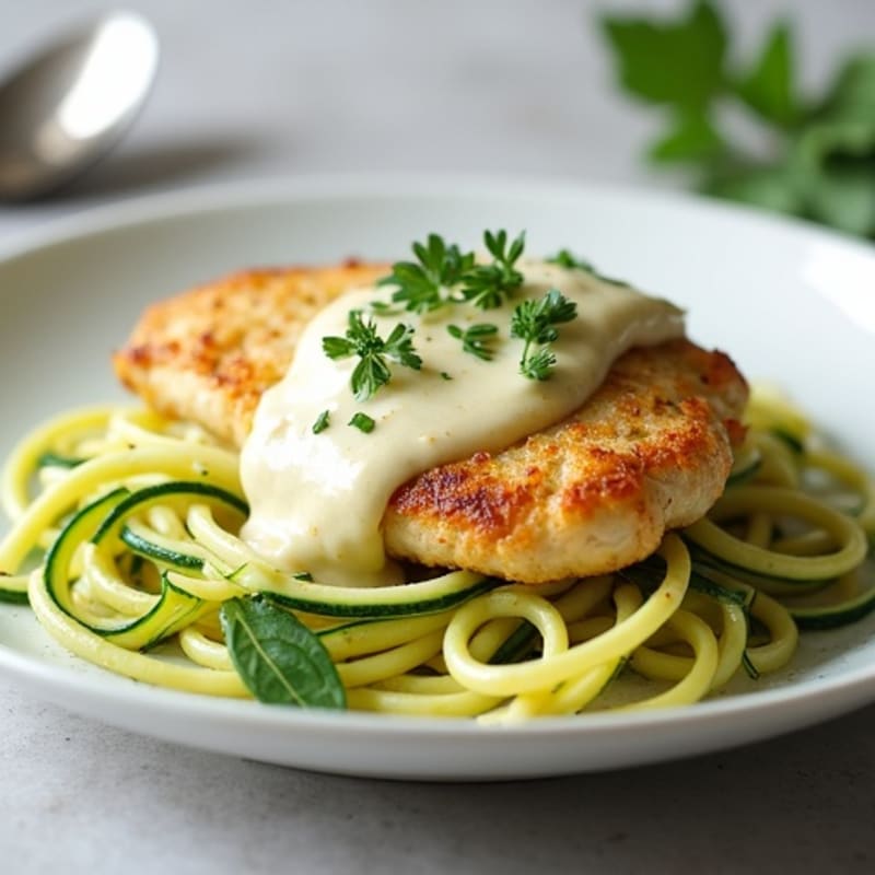Creamy Cauliflower Alfredo Chicken with Zucchini Noodles