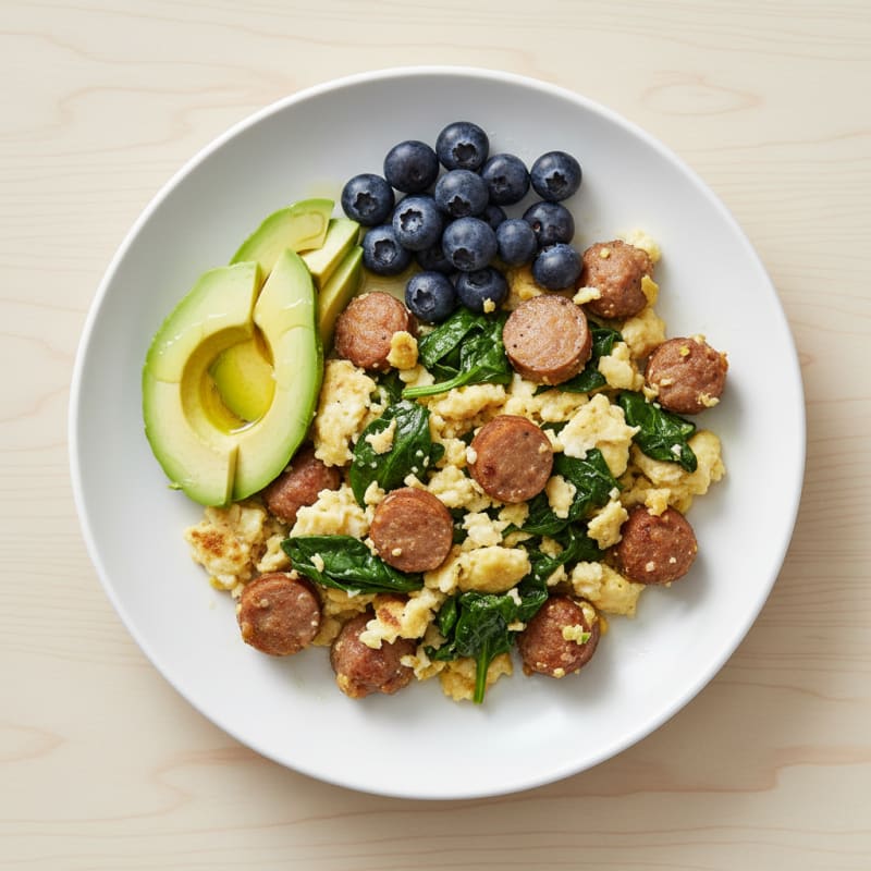 Egg White Scramble with Spinach and Turkey Sausage