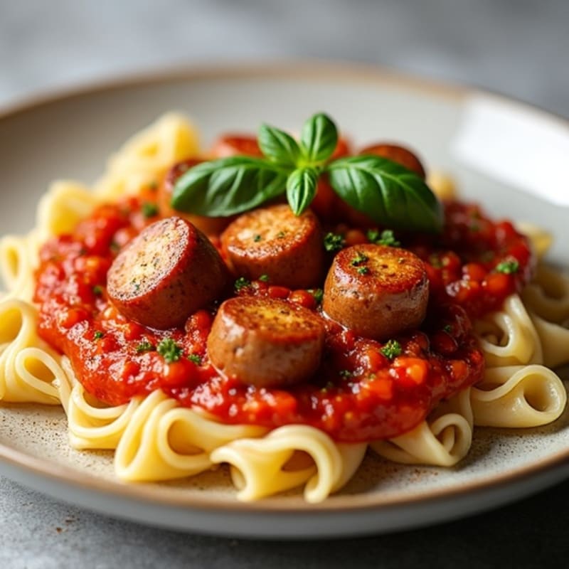 Rich Slow-Simmered Turkey Sausage Ragu with Whole Grain Pasta