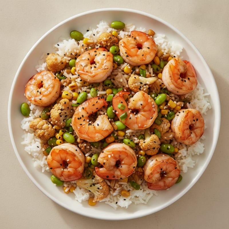 Shrimp and Edamame Stir-Fry with Jasmine Rice