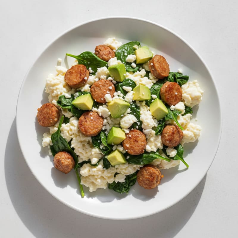Egg White Spinach Scramble with Turkey Sausage