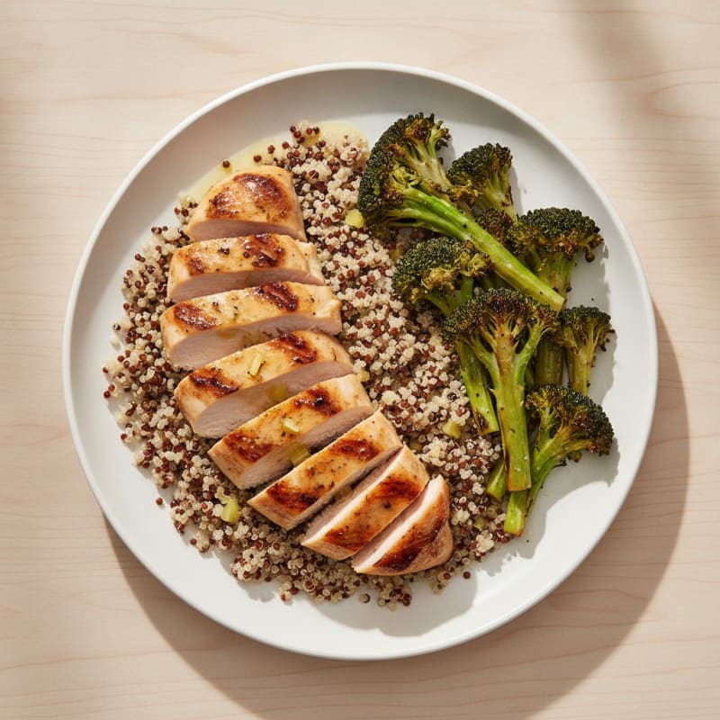 Grilled Chicken Breast with Quinoa and Roasted Broccoli
