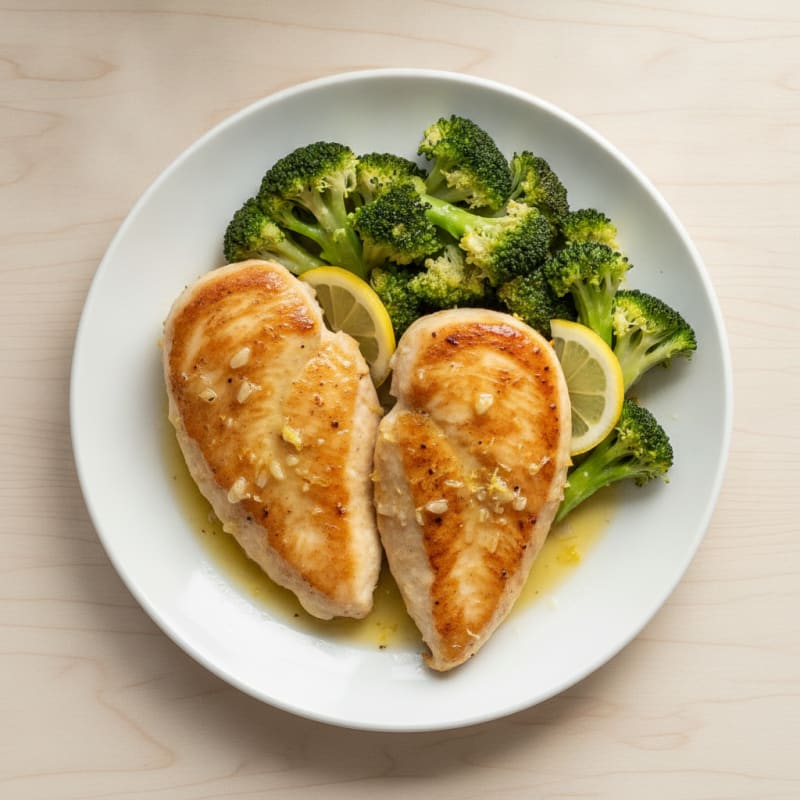 Seared Lemon Garlic Chicken Breast with Steamed Broccoli