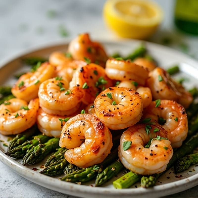 Sheet Pan Lemon Garlic Roasted Shrimp with Tender Asparagus