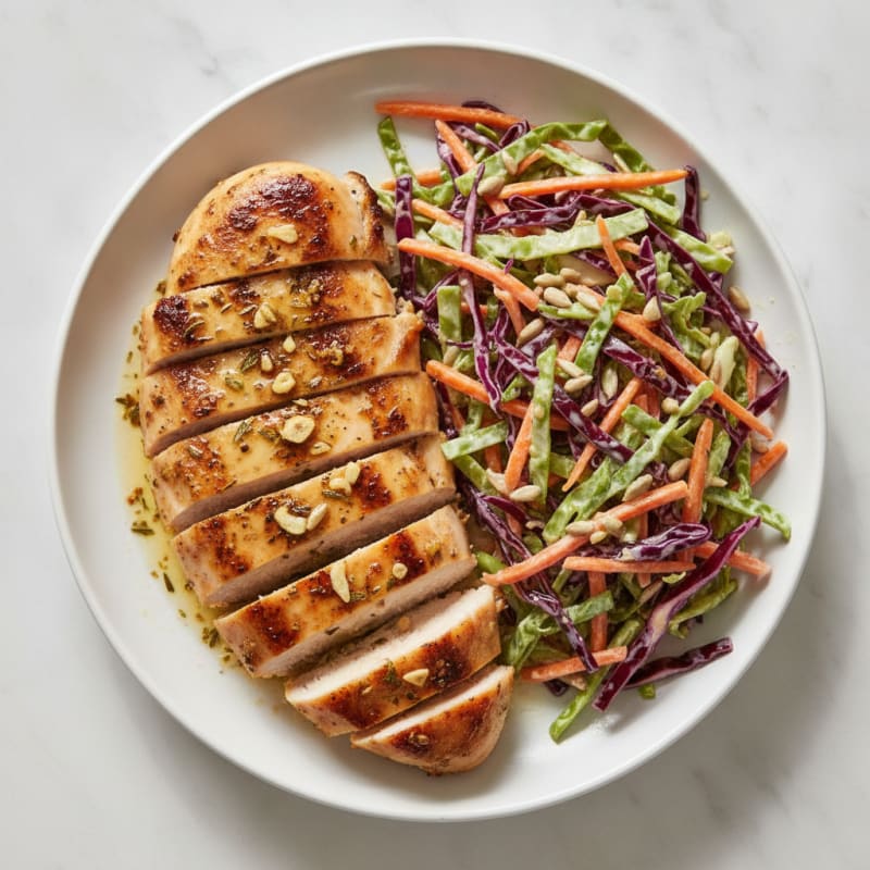 Grilled Chicken Breast with Crunchy Cabbage Slaw