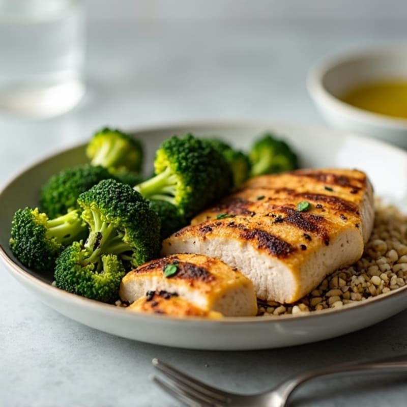 Grilled Chicken Breast with Quinoa and Roasted Broccoli