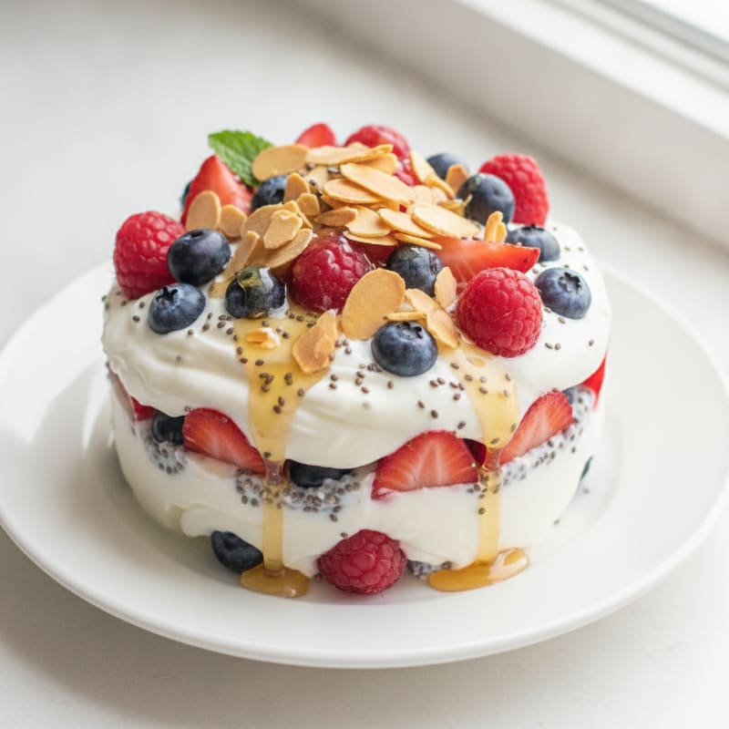 Greek Yogurt Parfait with Mixed Berries and Chia Seeds