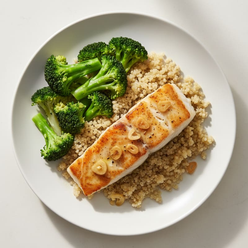 Seared Cod with Steamed Broccoli and Quinoa