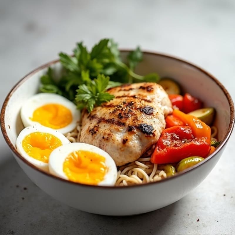 Grilled Chicken Noodle Bowl with Roasted Vegetables