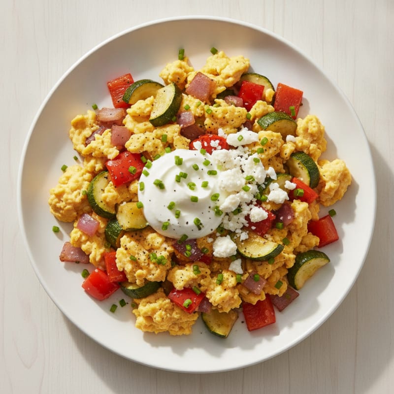 Loaded Scrambled Eggs with Roasted Vegetables
