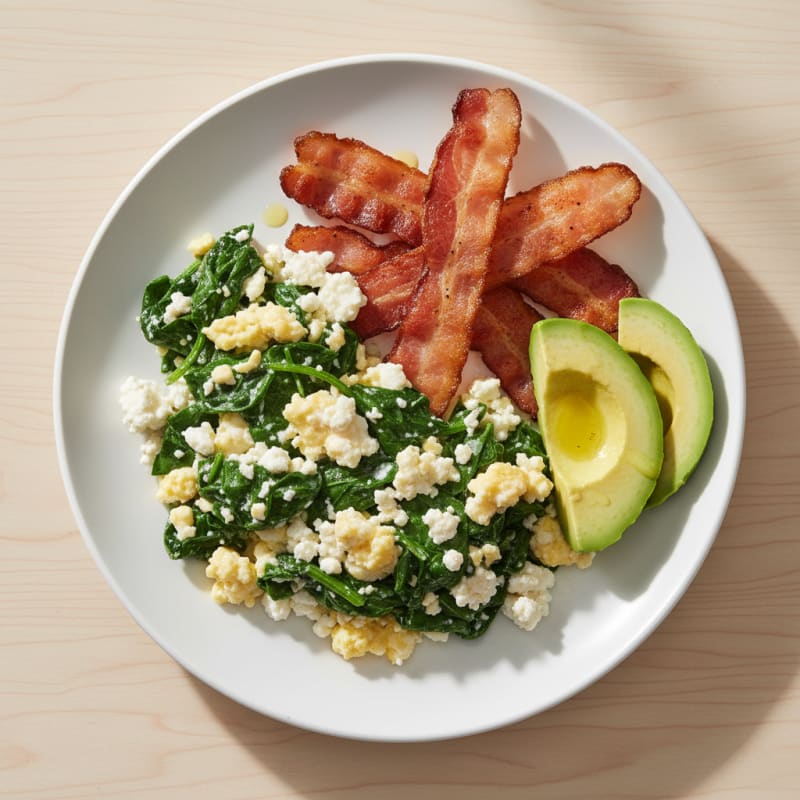 Cottage Cheese Scramble with Spinach and Turkey Bacon