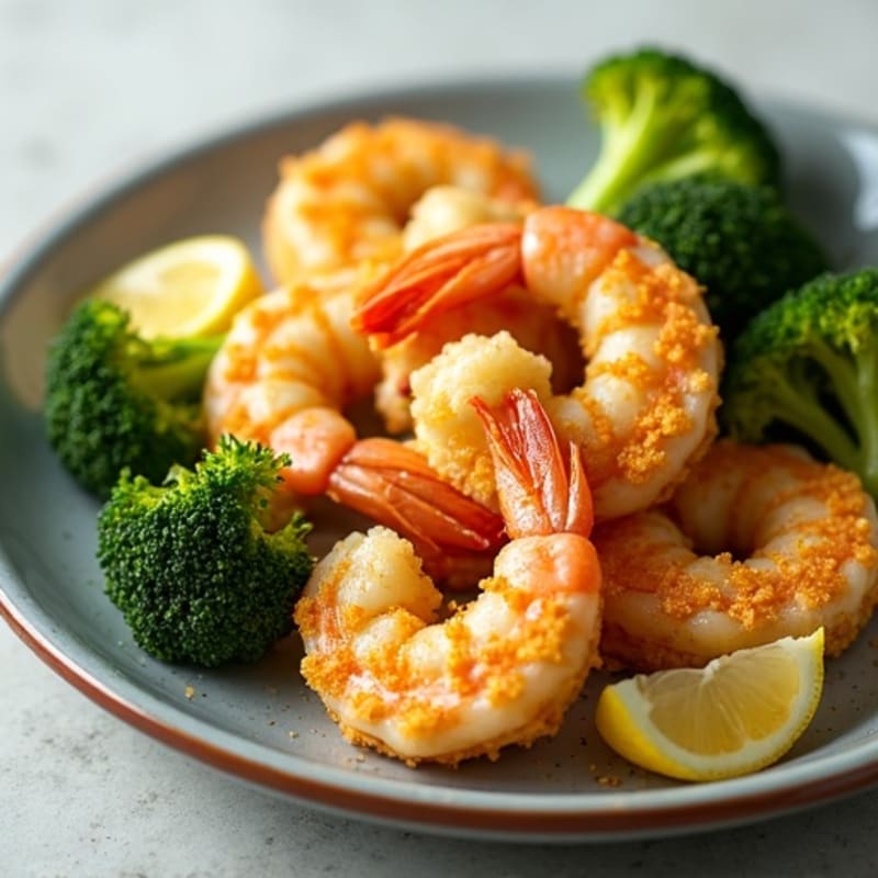 Crispy Lemon Garlic Shrimp with Roasted Broccoli