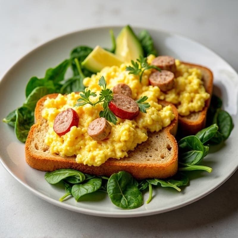 Egg White Scramble with Turkey Sausage and Spinach