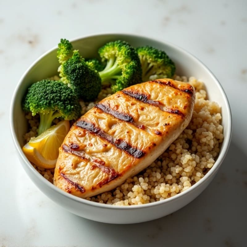 Grilled Chicken and Quinoa Bowl with Roasted Broccoli