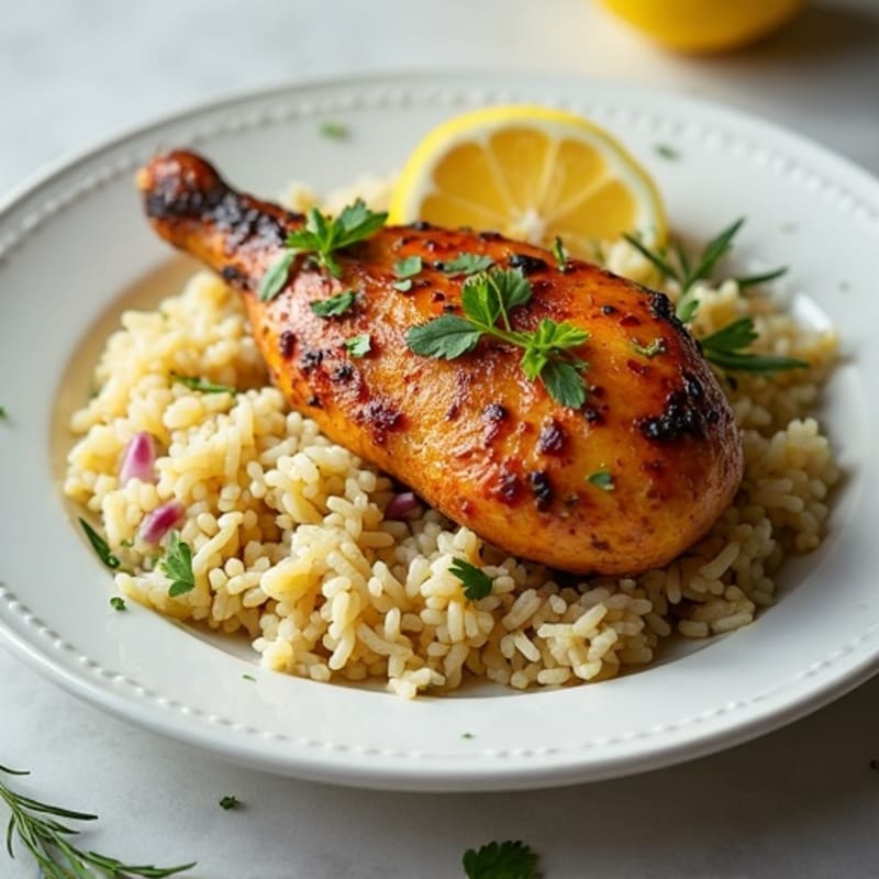Lemon Herb Roasted Chicken with Fluffy Rice Pilaf