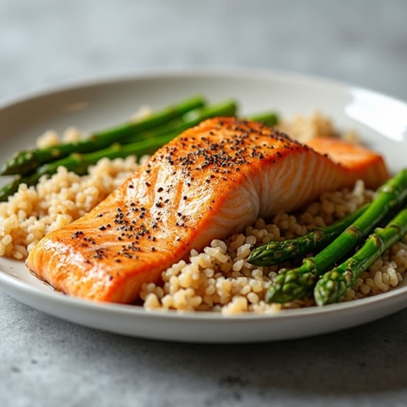Seared Salmon with Steamed Asparagus and Brown Rice