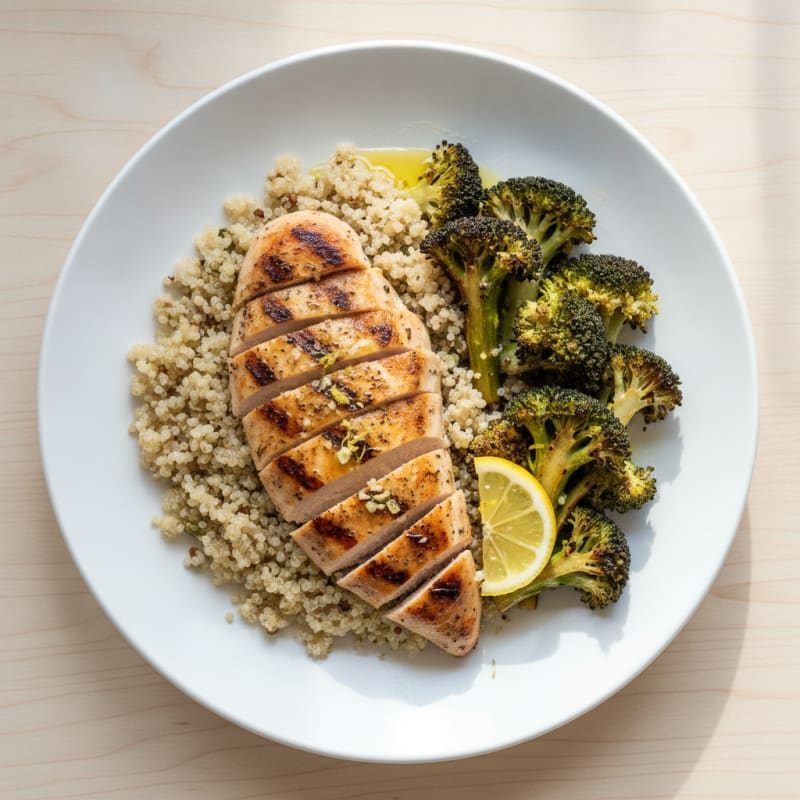 Grilled Chicken Breast with Quinoa and Roasted Broccoli