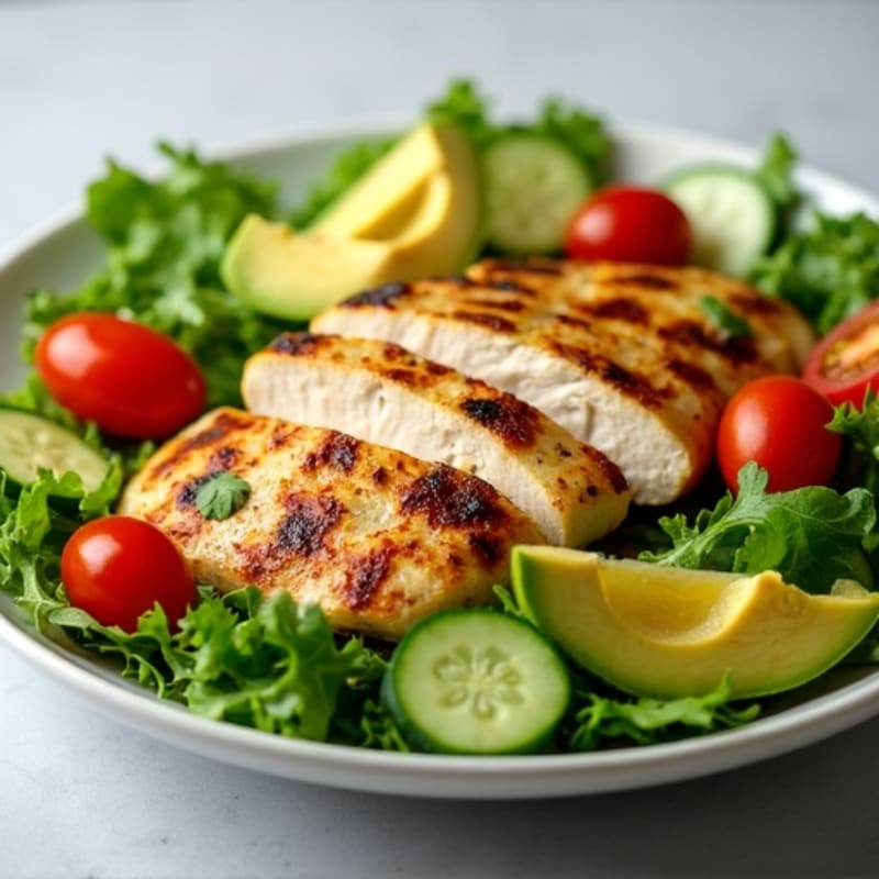 Grilled Chicken and Crisp Green Salad with Creamy Avocado