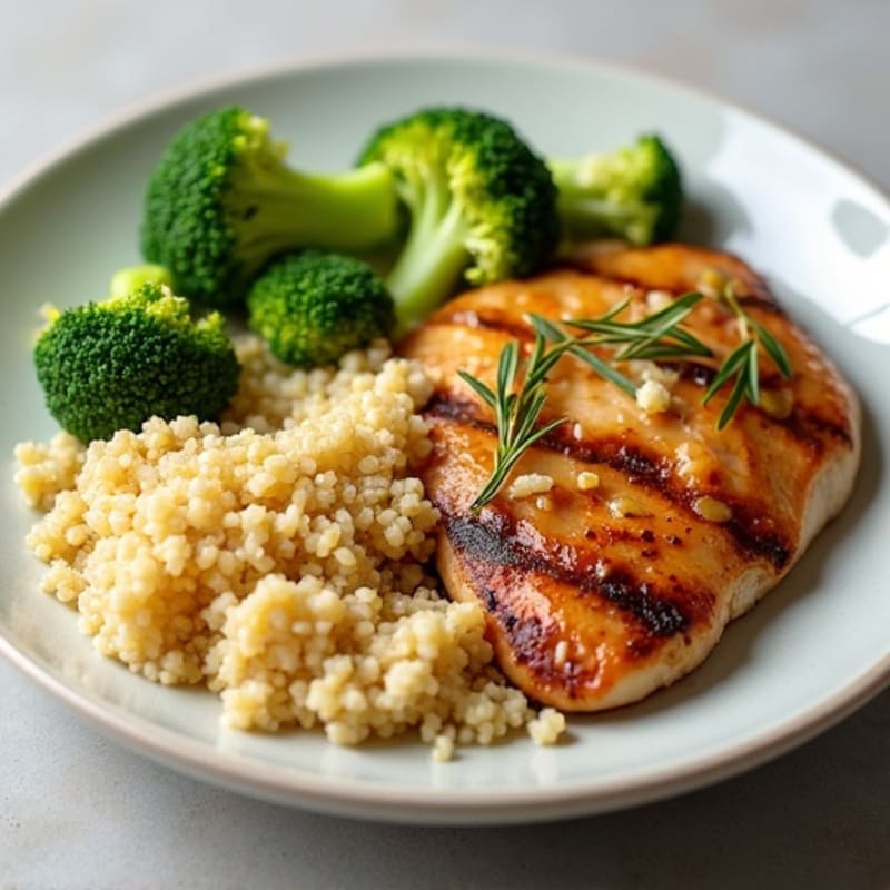 Grilled Chicken Breast with Quinoa and Steamed Broccoli