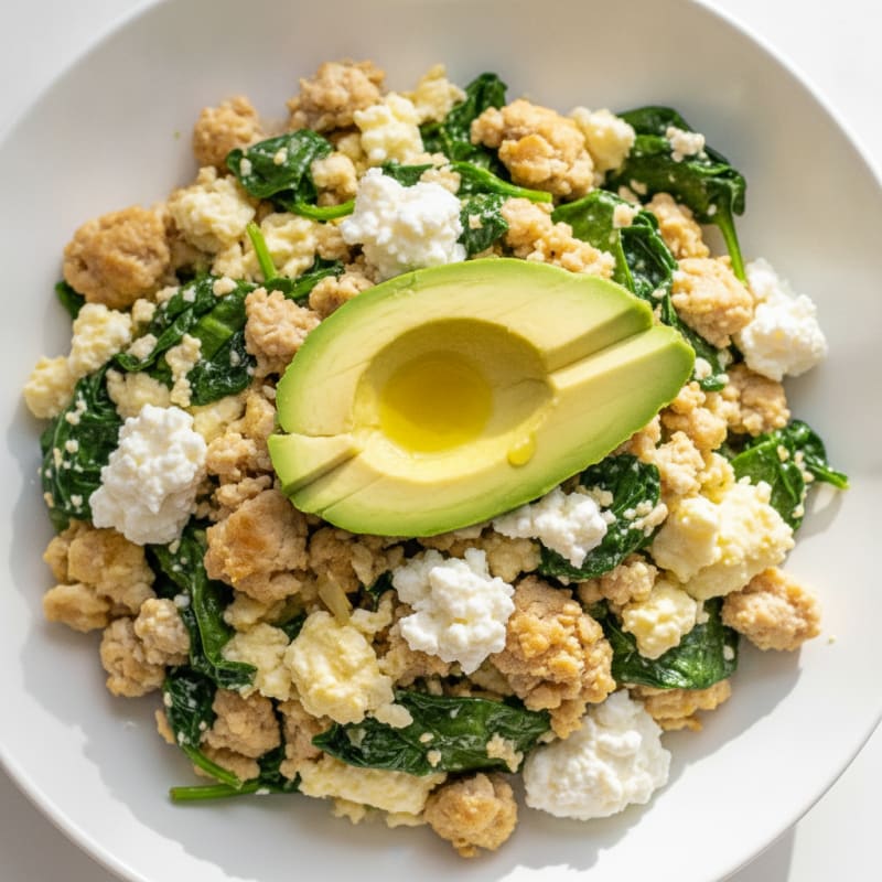 Egg White and Turkey Spinach Scramble with Cottage Cheese